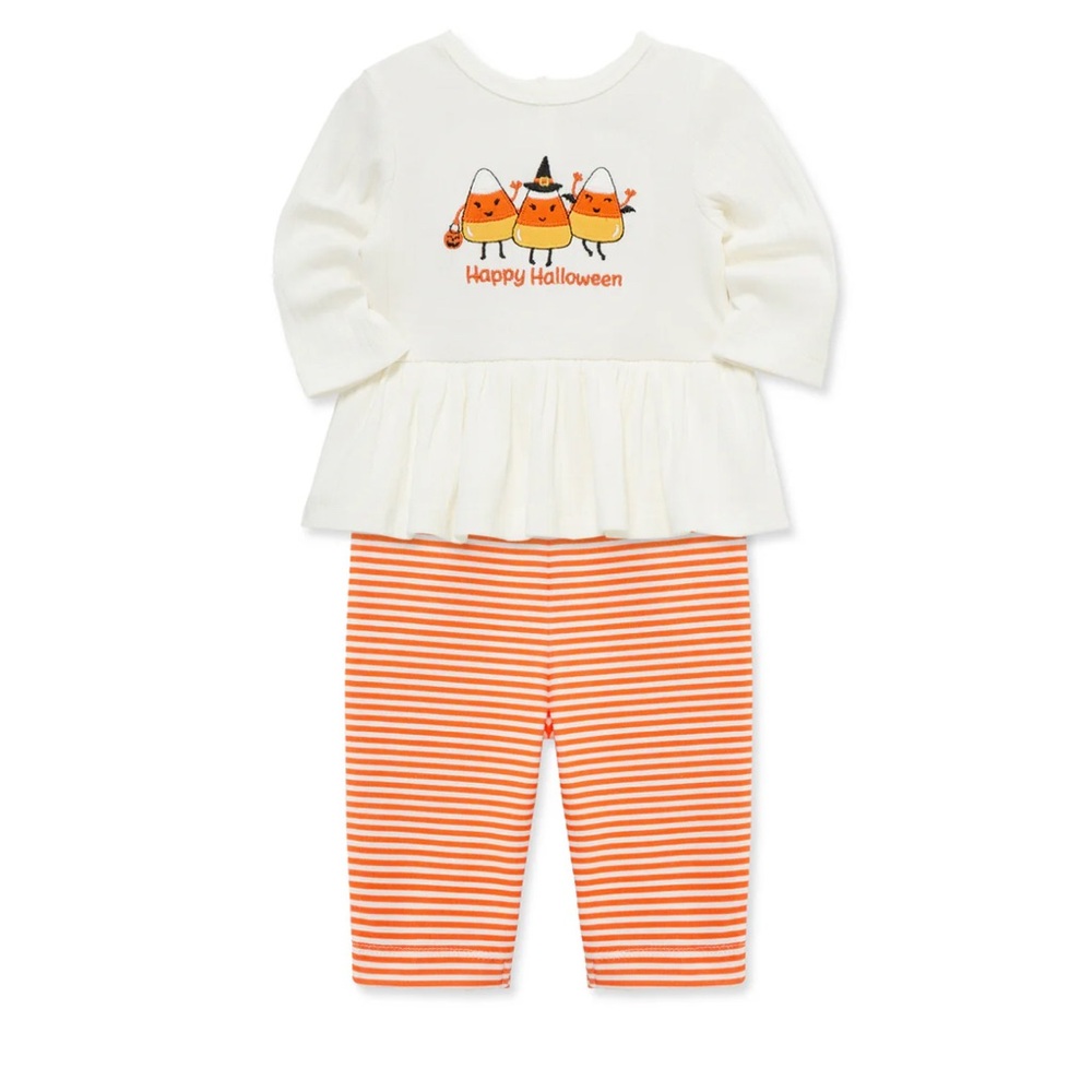 NEW Little Me Girls Happy Halloween Candycorn Tunic, Leggings & Headband Set 12M
